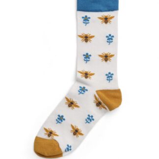 women's cream bamboo socks with bee and flower design