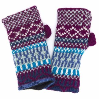 Purple fingerless gloves with Nordic pattern